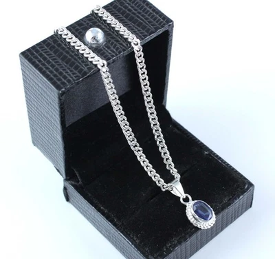 3,80 Ct Natürlicher Blauer Saphir Oval Anhänger Charm Silber 925 AGI Zert. - Bild 1 von 4