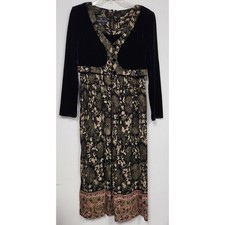 Vintage CAROLE LITTLE Black Velvet Boho Retro Cottagecore Maxi Dress-Size 4