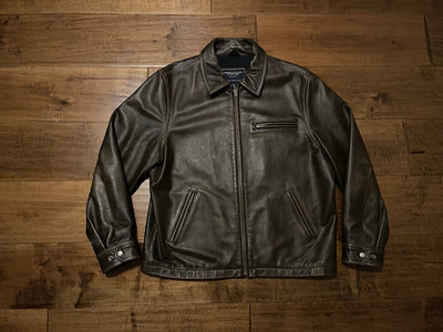 Y2K American Eagle Brown Genuine Leather Basic Heavy Jacket Coat - Men's Large