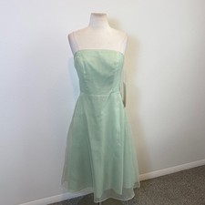 NWT Alfred Angelo Mint Green Strapless Tea Length Formal Dress Womens 6 Event