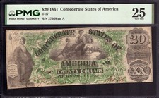 1861 $20 CONFEDERATE STATES OF AMERICA NOTE CURRENCY T-17 PMG VERY FINE 25