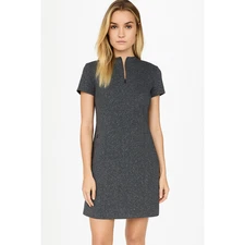THEORY Apalia Fit N Flare Tweed Twill Crepe A-Line Dress Notched Split Neck 4