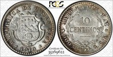 W3 Costa Rica 1910 Silver 10 Centimos PCGS MS-64 Top Pop:1/1 Only 1 Finer!