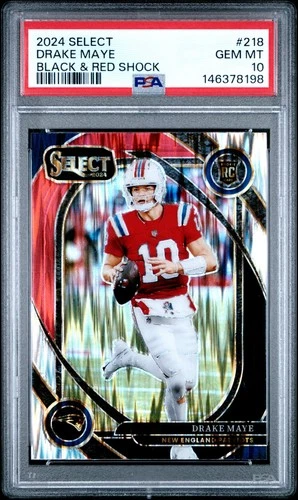 💎2024 Select 218 Drake Maye RC Black Red Shock Club Level Prizm PSA 10 Patriots