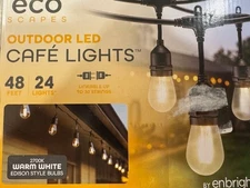 EcoScapes Outdoor LED Café Lights (24 Bulbs, 48 Feet) Warm White Edison Style