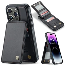 For iPhone 17 16 15 Pro Max 14 13 RFID Blocking Card Holder Wallet Leather Case