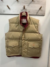 VTG Academy Broadway Duck Down Puffer Vest Tan Red Lined Heritage Outdoors L