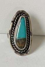 Vintage Navajo Native American Turquoise Sterling Silver Stamped Ring Size 5