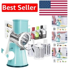 Stainless Steel Rotary Cheese Grater with 3 Blades - Safe, Efficient & Compact