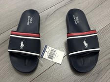 Image of Polo Ralph Lauren, Boy's Navy, Red & White Logo Sliders, Size UK 1.5 - Brand New