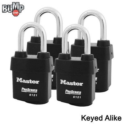 Master Lock- 4 High Security Pro Series Padlocks 6121NKALF w/BumpStop Technology
