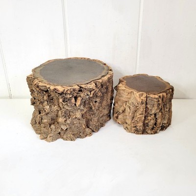 Faux Display Realistic Tree Stumps Real Cork Bark Large Set of Two