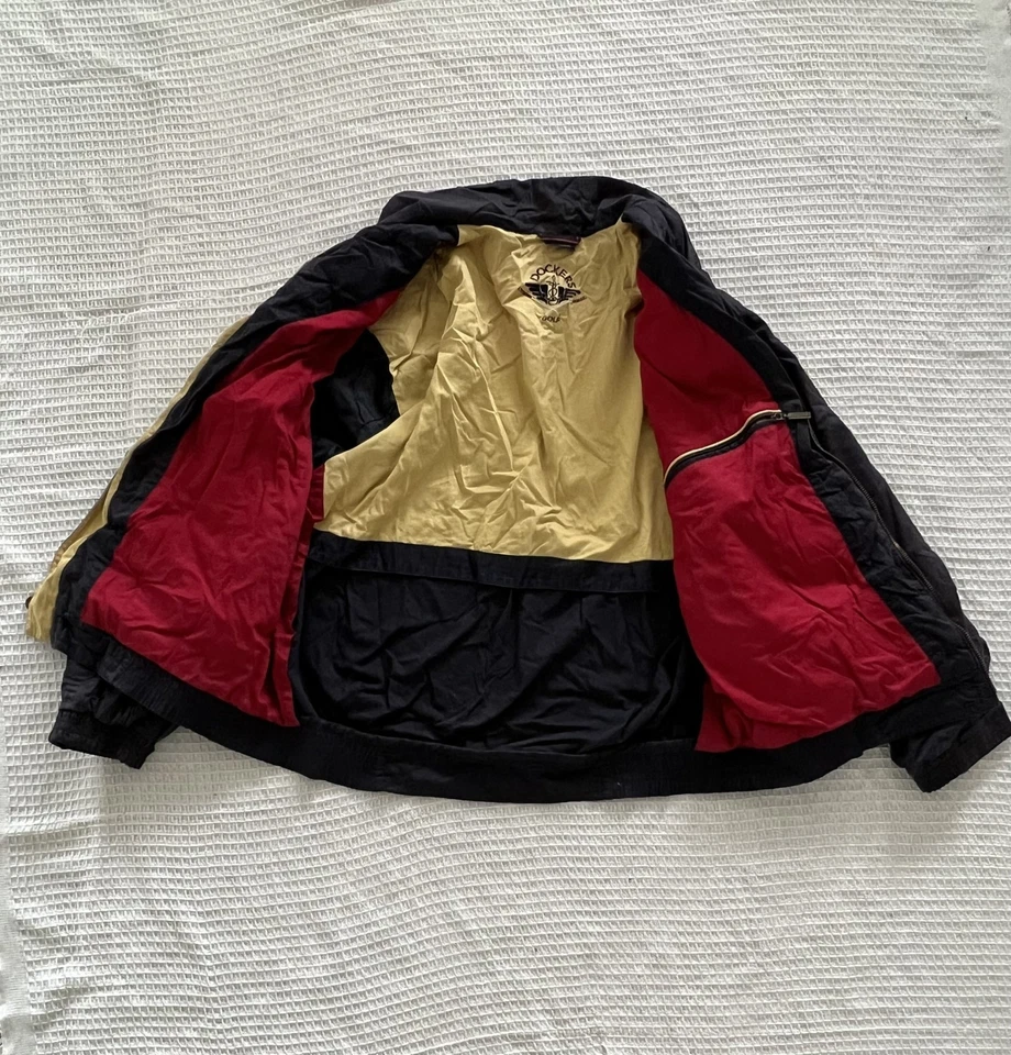 Vintage Dockers Bomber Jacket Size M Navy Blue. Yellow and Red Lining. - Image 2 of 3