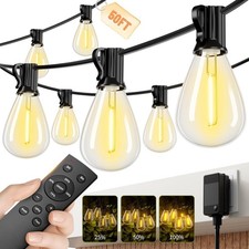 Outdoor String Lights 50FT with 18 1 Shatterproof LED Bulbs Remote Control Timer