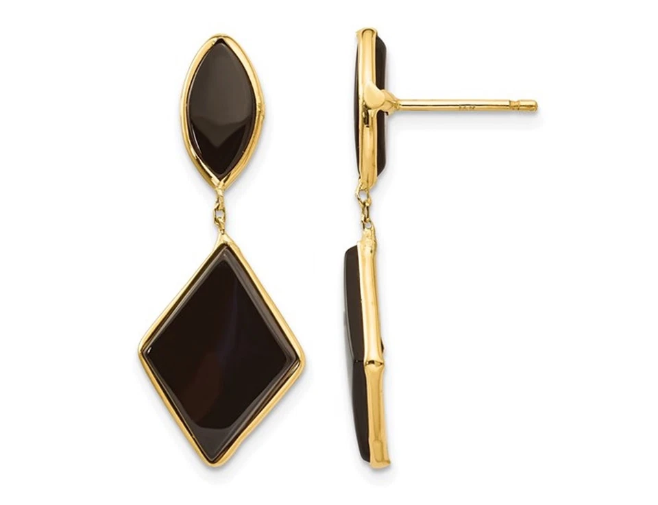 Pendientes colgantes de ónix negro en oro amarillo de 14K
