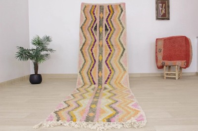 Handmade Moroccan Boujaad Rug 2'4x9'48 Geometric Berber Style Vintage Runner Rug