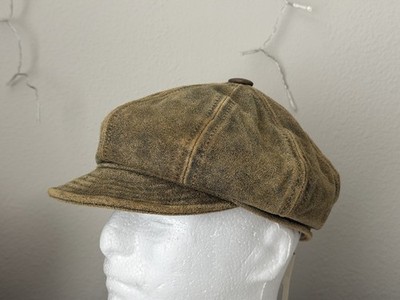Tommy Hilfiger Brown Distressed Leather Newsboy Cap NEW Made In USA
