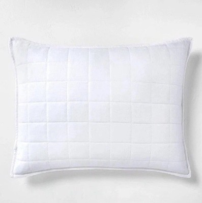 Casaluna 1-Piece Pillow Sham Linen-Blend OEKO-TEX Quilted Classic White King