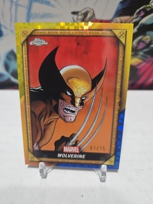 2025 Topps Marvel Deadpool Chrome Wolverine 1/15 Comic Book Gold Xfractor