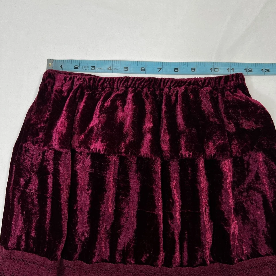 Falda midi vintage años 90 caprichosa terciopelo aplastado en capas granate borgoña pequeña Foto 4 de 4
