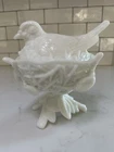 Westmoreland 1940s VTG Milk Glass Dove Robin Bird on Nest Covered Candy Nut Dish