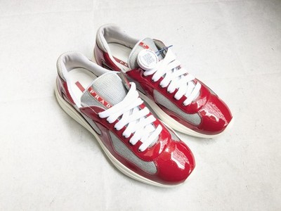 athletic shoes mens red prada sneakers Prada America's Cup Sneakers Men US 10 UK Red Patent Leather Low Tops 