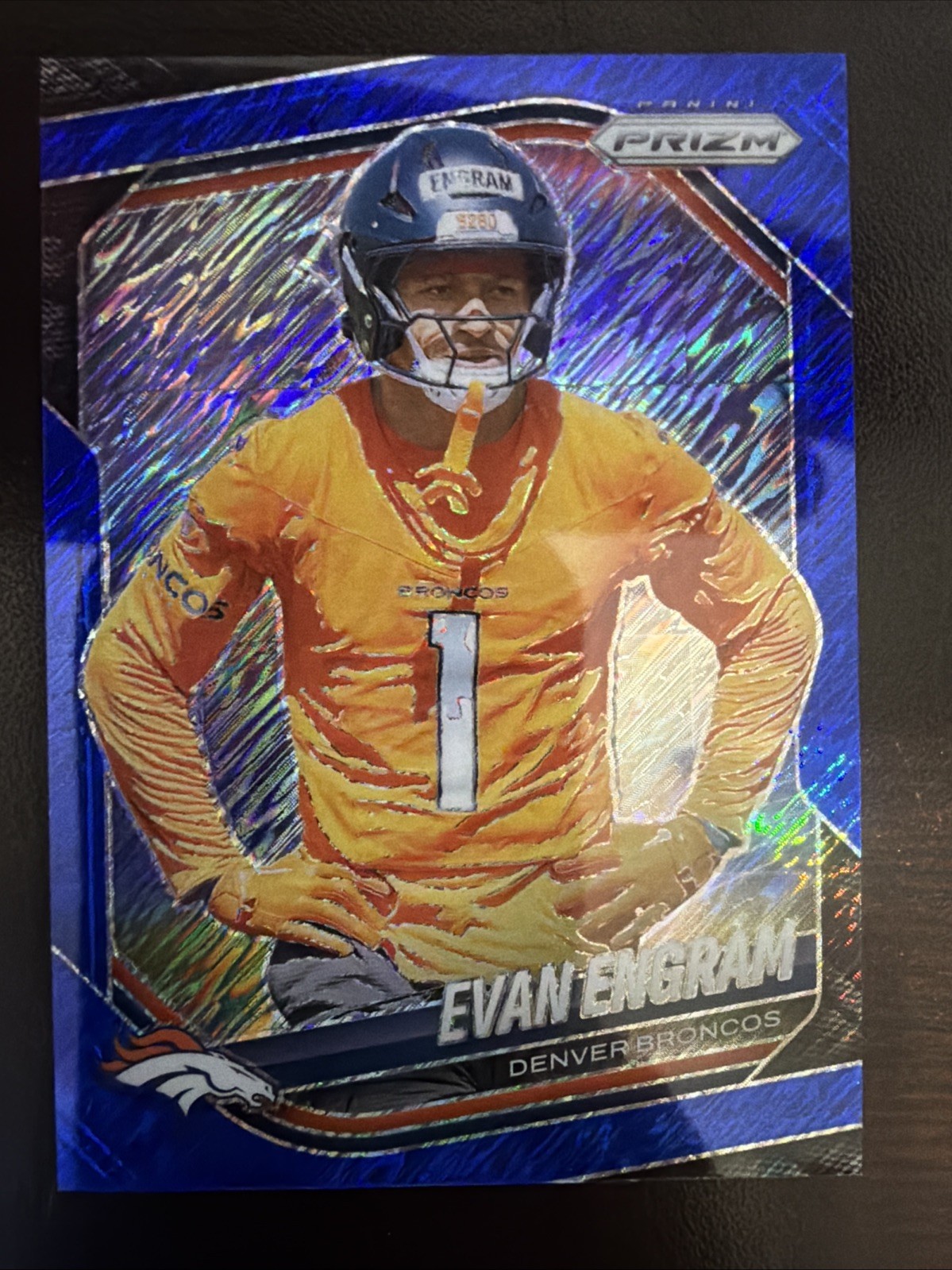 2025 Panini Prizm Evan Engram #277 Blue Shimmer /35 Broncos