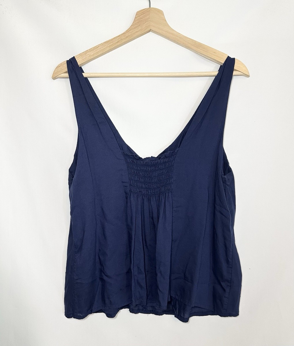 Maeve Anthropologie Women SMALL Verena Navy Tie Front Tank Blouse Modal Nautical View 4
