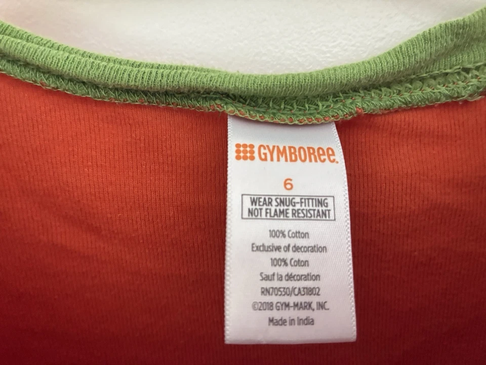 Gymboree Kids Girls Boy Fuzzy Jack-O-Lantern Cotton Long Sleeve PJ Top Orange 6 - Image 2 of 4