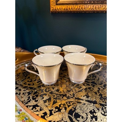 Lenox Solitaire Teacups: Ivory China with Platinum Trim, Set of 4