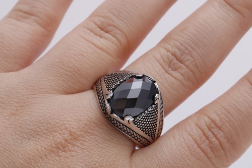 Turkish Style Handmade Jewelry Oval Black 925 Sterling Silver Men's Ring Size Op - Picture 7 of 9