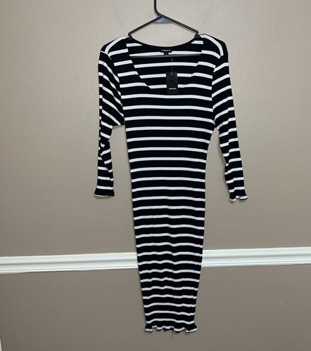 Women’s plus Torrid black and white striped ribbed bodycon midi dress casual - Picture 3 of 7
