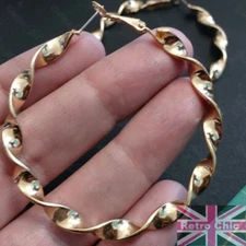 5.5cm big TWIST metal ribbon GOLD FASHION HOOPS twisted classic HOOP EARRINGS