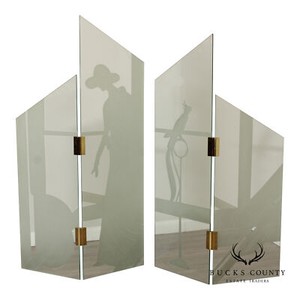 1980's Art Deco Style Glass Four-Panel Room Divider