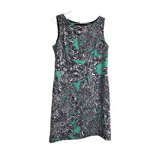 Amanda Lane Floral Teal Black Sleeveless Midi Dress Womens Size 6 Petite
