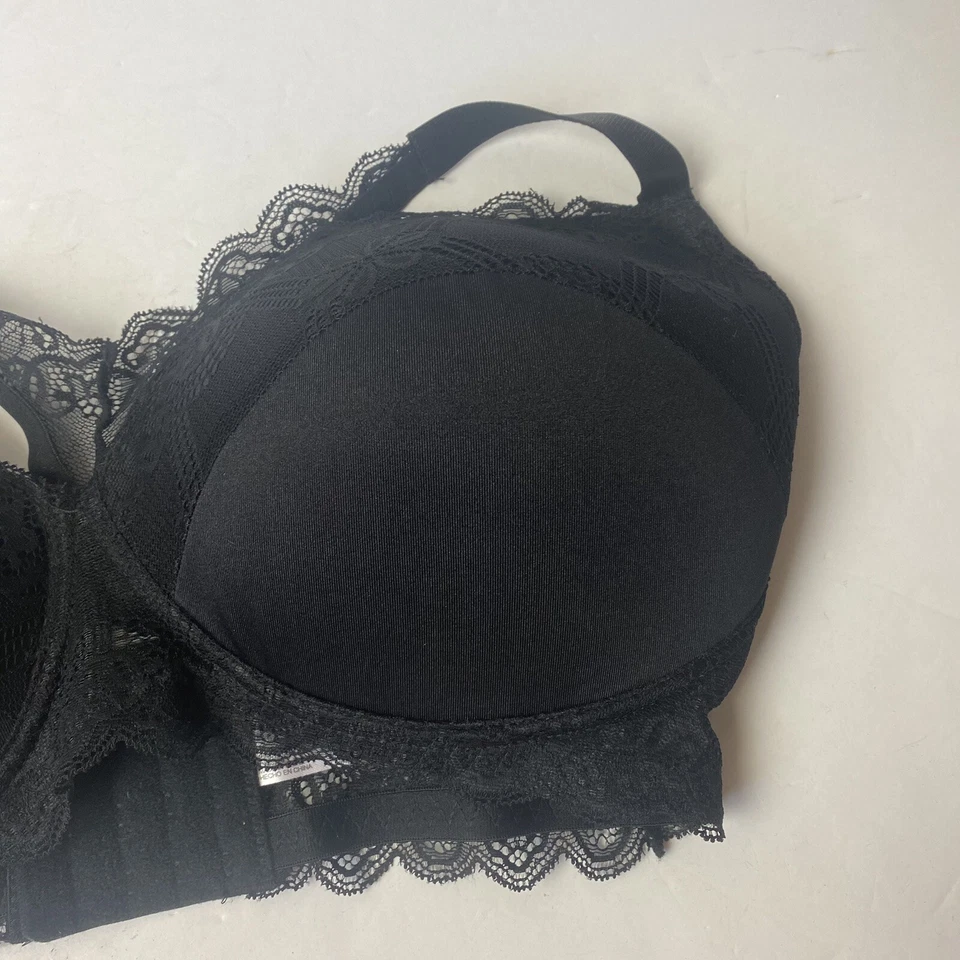 Angelina Black Lace Trim Wireless Wire Free Bra Racerback Lace 38DD - Image 2 of 4