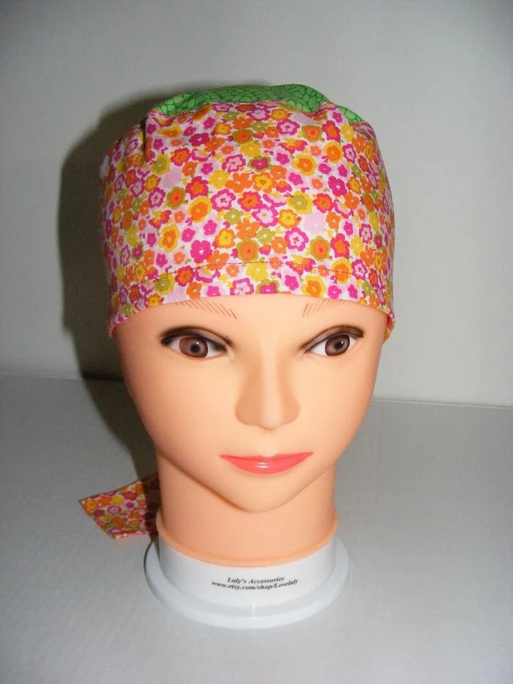 Scrub Surgical Cap Doctor Nurse Hospital Yellow/Pink/Green Handmade Ships Free - Image 3 of 4