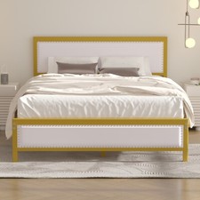 Metal Bed Frame w/ Upholstered Headboard Mattress Foundation Twin/Full/Queen