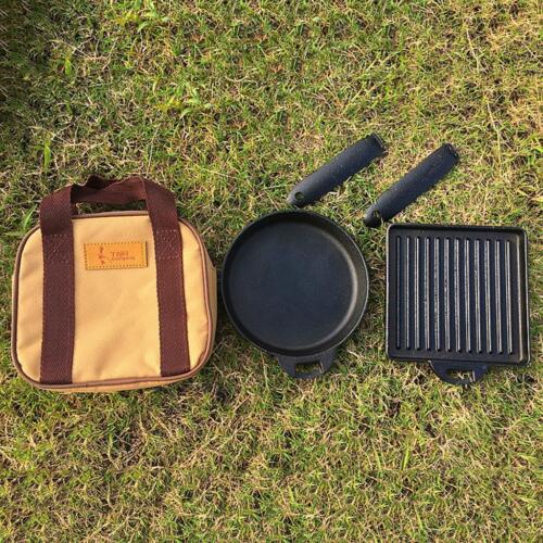 2 Pieces Small Cast Iron Camping Steak Frying Pan - Picture 1 of 11