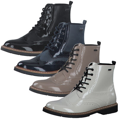 Damen Stiefelette Lack Brogue Budapester Lochmuster