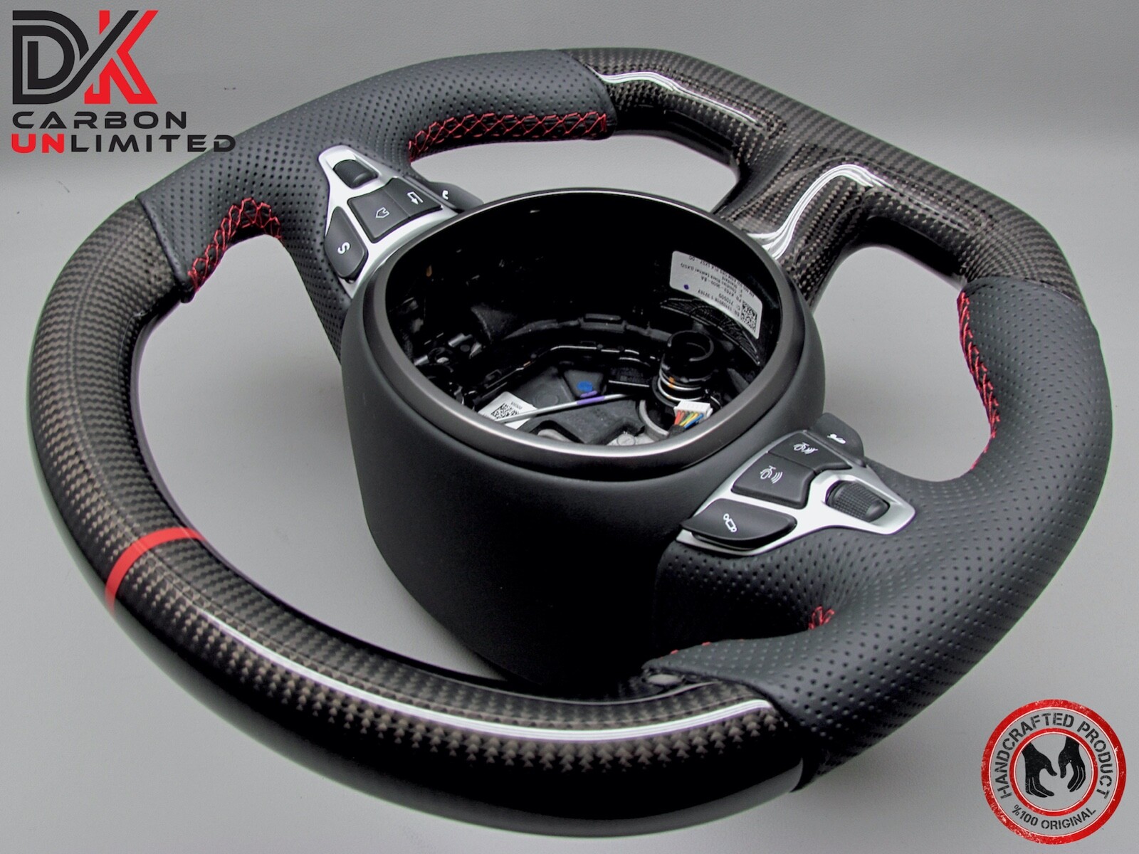 Aston Martin DBS DB11 Vantage Red Ring Perforated Gloss Carbon Steering Wheel v1