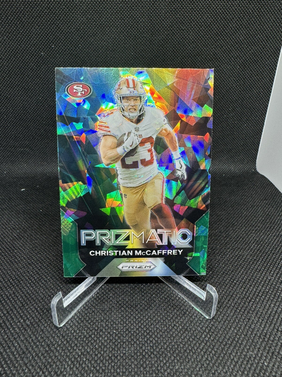 2023 Panini Prizm Christian McCaffrey Prizmatic Green Ice #14 49ers
