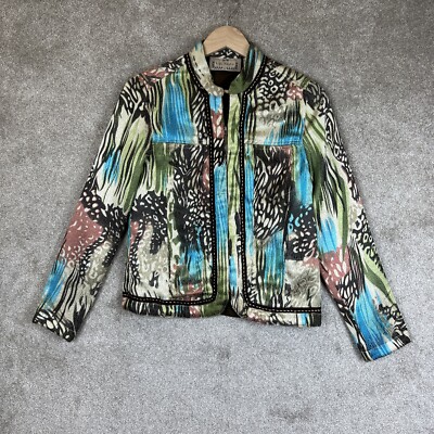 Life Style Jacket Womens Small Blue Green Long Sleeve Front Zip Lined- 9157*