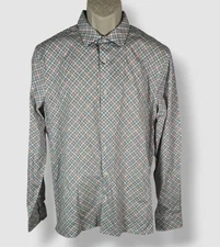 Perry Ellis Men's White Graphic Print Button up Shirt Size M