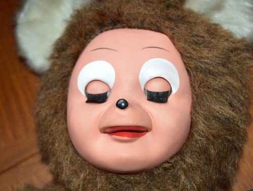 Ratón con ojos para dormir vista de goma peluche RDA marrón beige años 70 True Vintage - Imagen 4 de 7