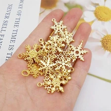 Gold Snowflake Charms Christmas Pendants Winter Assorted Lot Snow Findings 10pcs