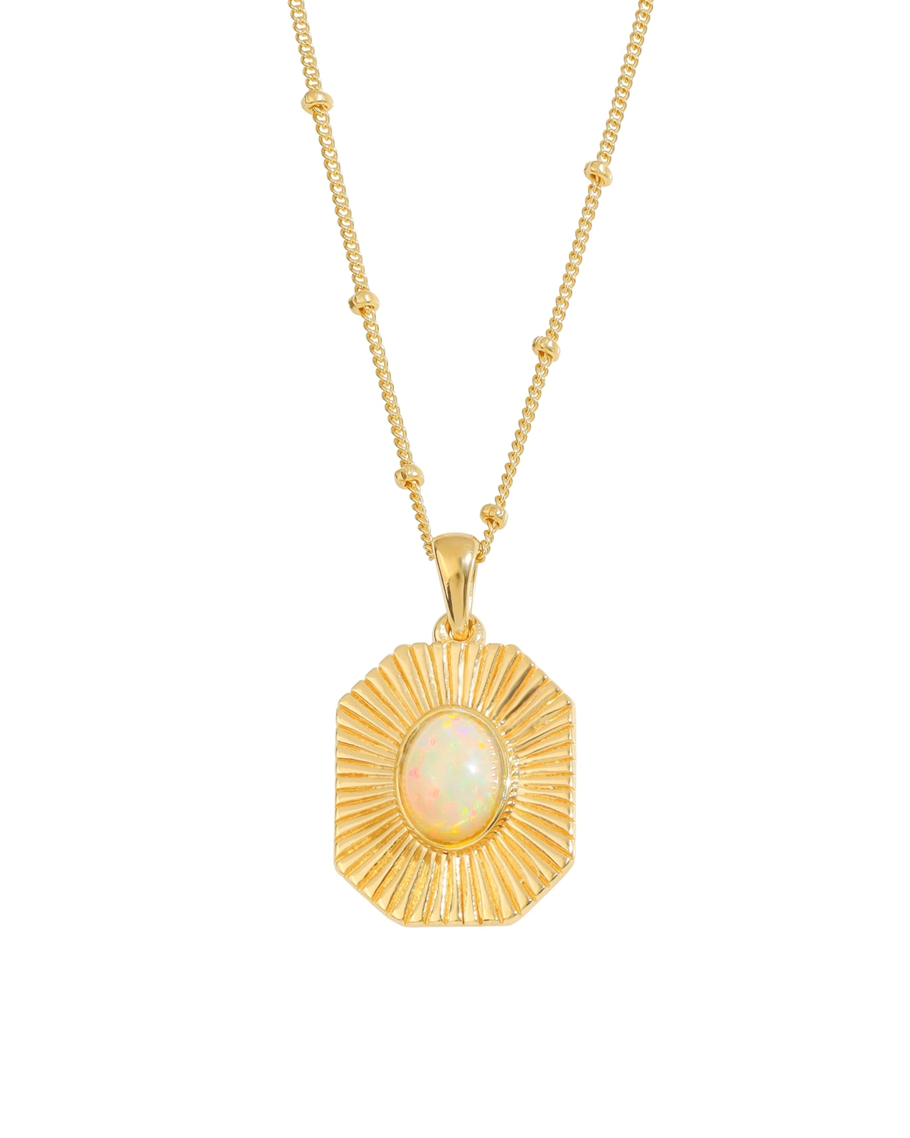 Ethiopian Opal Signet Necklace in Solid 14K Gold Plated Over 925 Sterling Silver