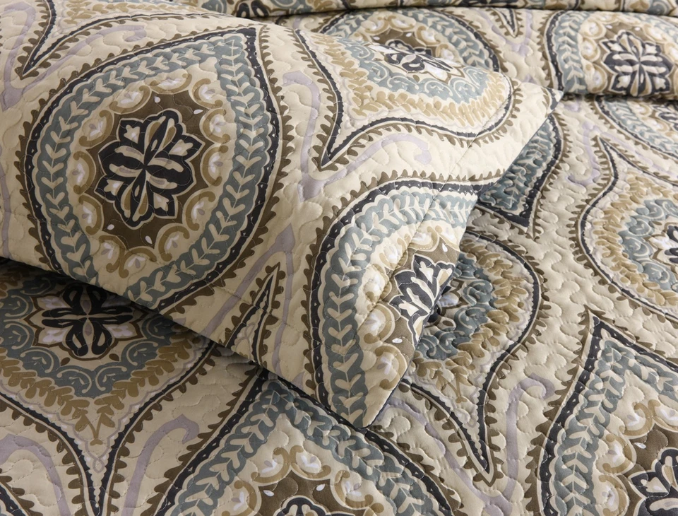 3Pc Quilt Bedspread Sets Bedding Coverlet Bedroom Floral Queen King Size, Joniy - Image 3 of 4