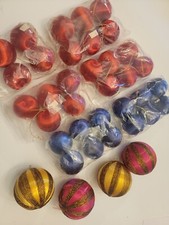 Vintage New Lot Red Blue Satin Spun Silk Thread Christmas Ball Ornaments Gold