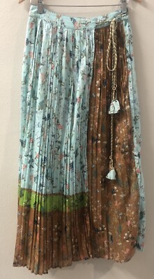 Let Me Be Live It Up Wrap Maxi Skirt SZ S  Accordion Pleated Floral Cottagecore